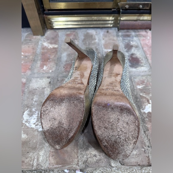 Jimmy Choo Glitter Platform Heels Size 38 EU /8 US Gold Silver Sparkle Stilettos - Picture 13 of 16